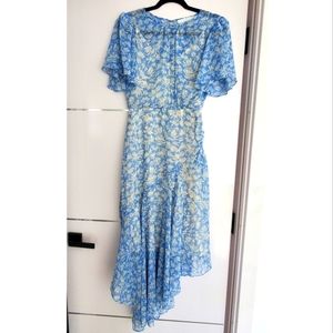 FLUTTER SLEEVE ASYMMETRICAL FLORAL MAXI DRESS ( worn once)
